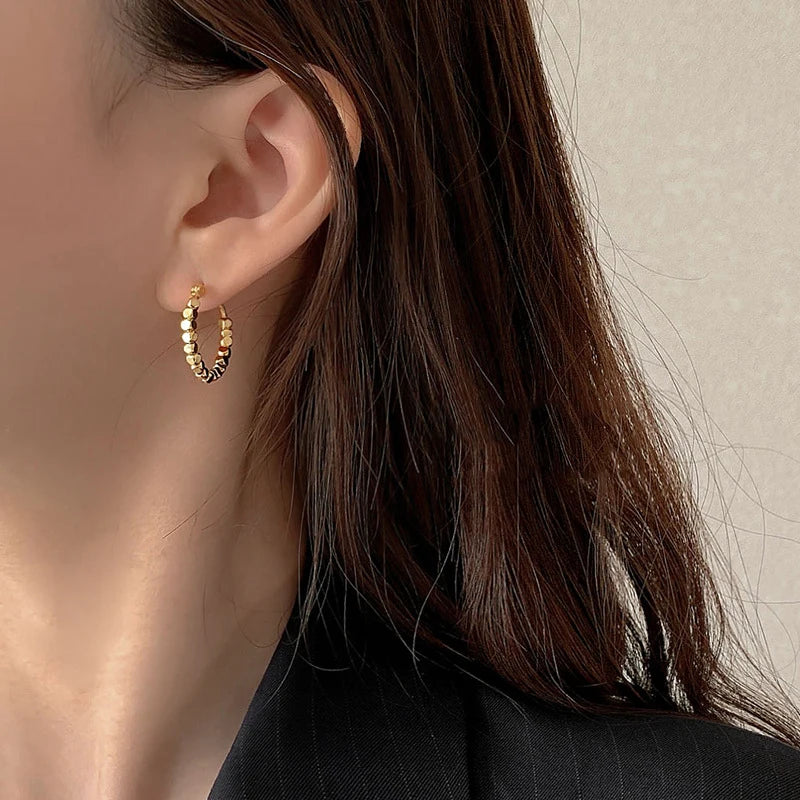 Gold Square Beaded Hoop Earrings for Women