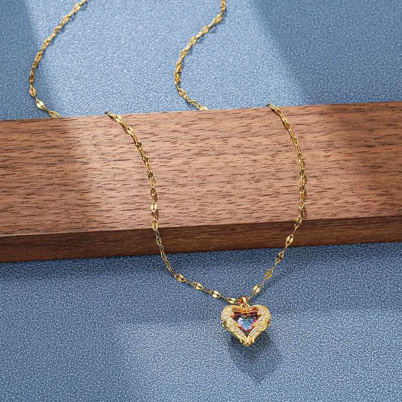 Crystal Ocean Heart Pendant Necklace