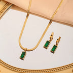 Green Crystal Zircon Necklace Earrings Set
