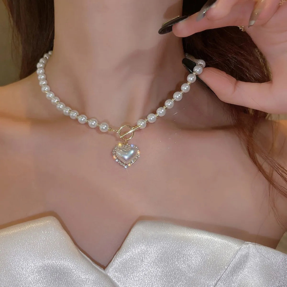 Elegant Pearl Heart Necklace for Women