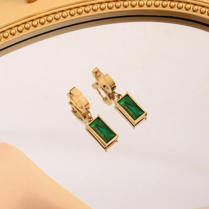 Green Crystal Zircon Necklace Earrings Set