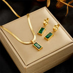 Green Crystal Zircon Necklace Earrings Set