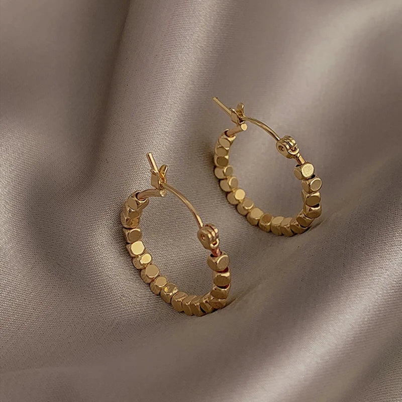Gold Square Beaded Hoop Earrings for Women