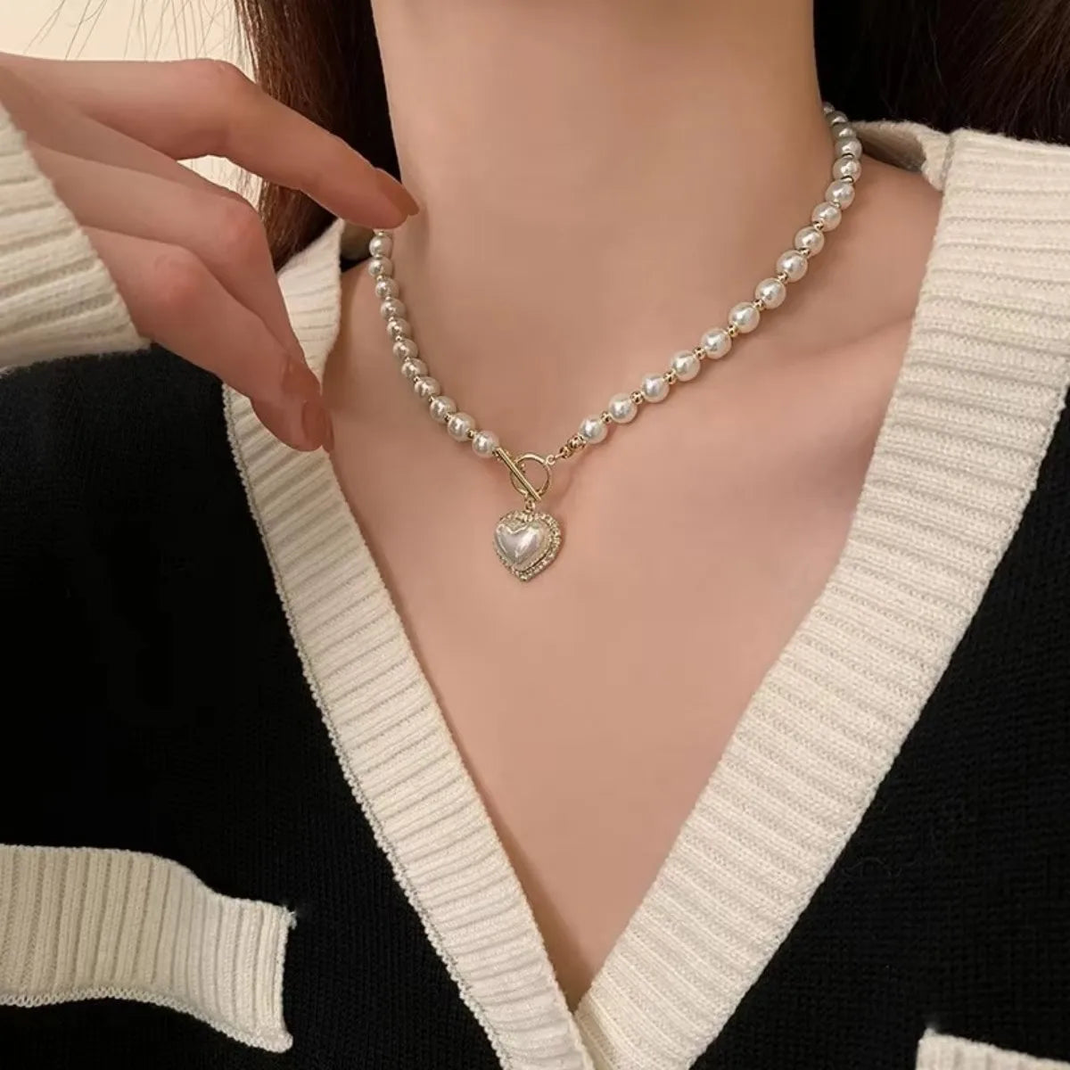 Elegant Pearl Heart Necklace for Women